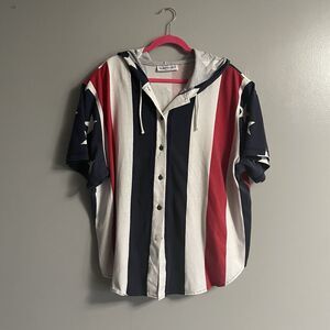 Vintage Blairsport Men’s Stars And Stripes Button Down With Hood Made In USA 3XL